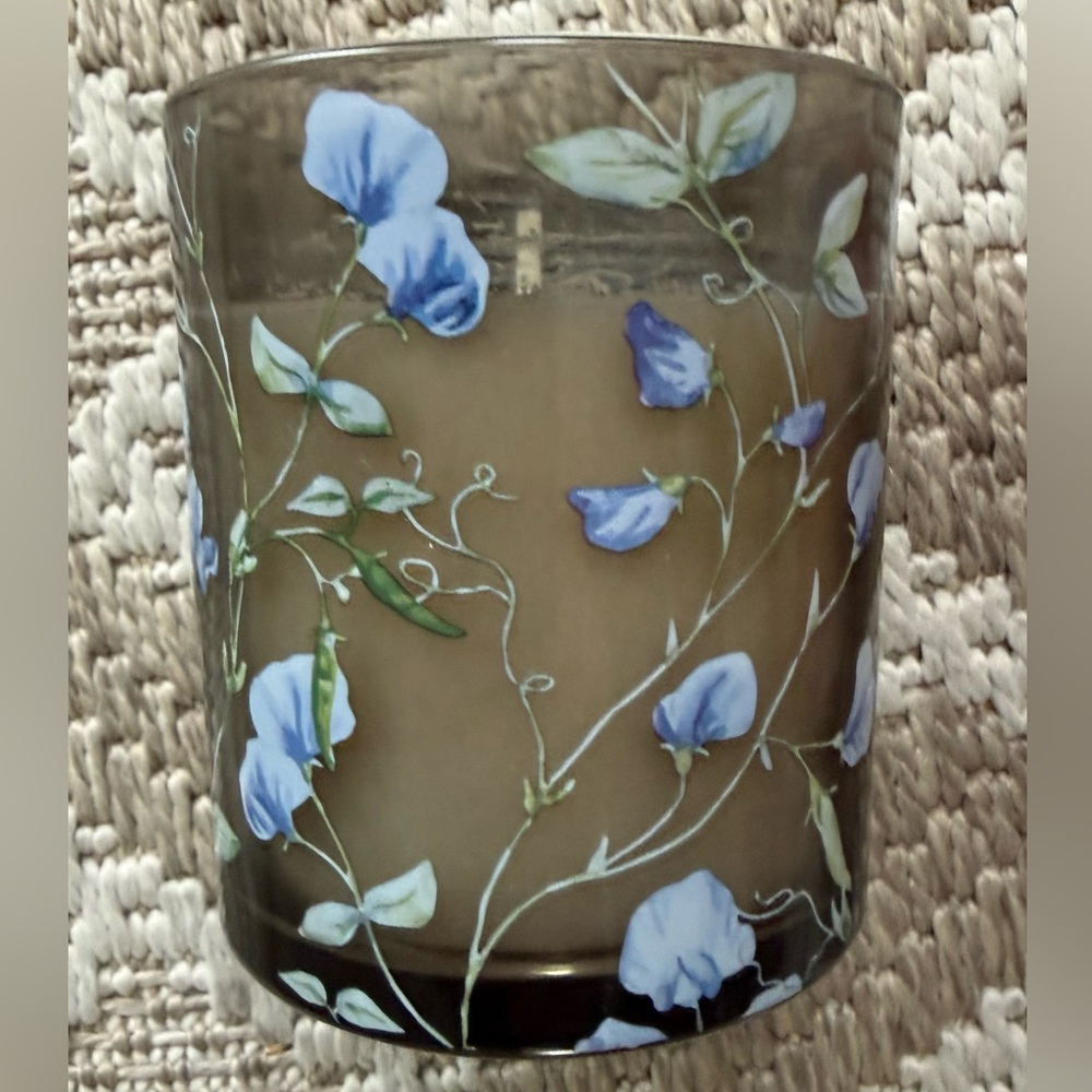 Blue Floral Soy Candle in holder Holder whispering Woods